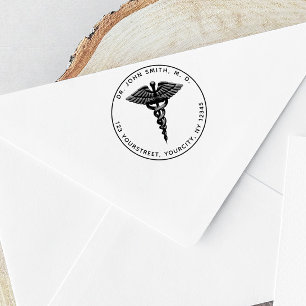 Tampons Encreurs Médicale 3d Symbole Caduceus Round Adresse de reto