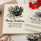 Tampons Encreurs Merry Christmas Script Santa Sleigh Family Address
