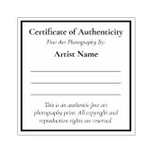 Tampons Encreurs Mini certificat d'authenticité pour la photographi (Impression)
