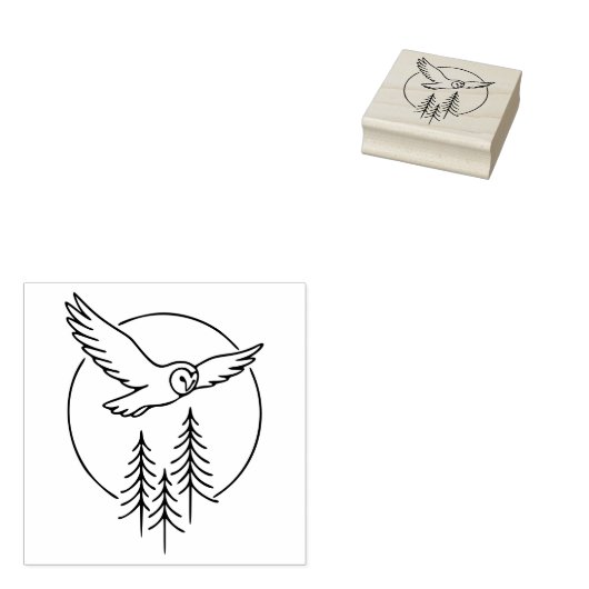 Tampons Encreurs Minimal Flying Owl Over Pines – Forest Line Art Il (Tamponné)