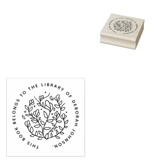 Tampons Encreurs Modern Hand-drawn Botanical Custom Library Book (Tamponné)