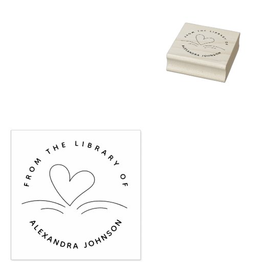 Tampons Encreurs Modern Simple Hand-drawn Book & Heart Library (Tamponné)