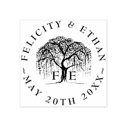 Tampons Encreurs Moderne Rustique Élégant Saule Arbre Monogramme Cr (Impression)
