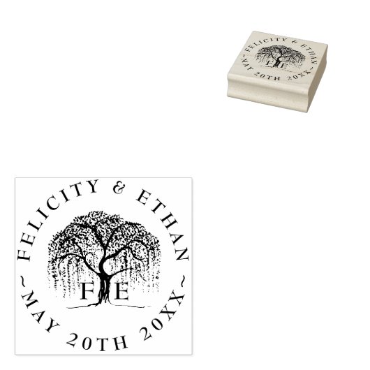 Tampons Encreurs Moderne Rustique Élégant Saule Arbre Monogramme Cr (Tamponné)