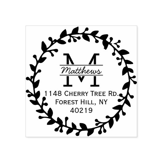 Tampons Encreurs Monograme de Trendy Floral Wreath Custom (Impression)