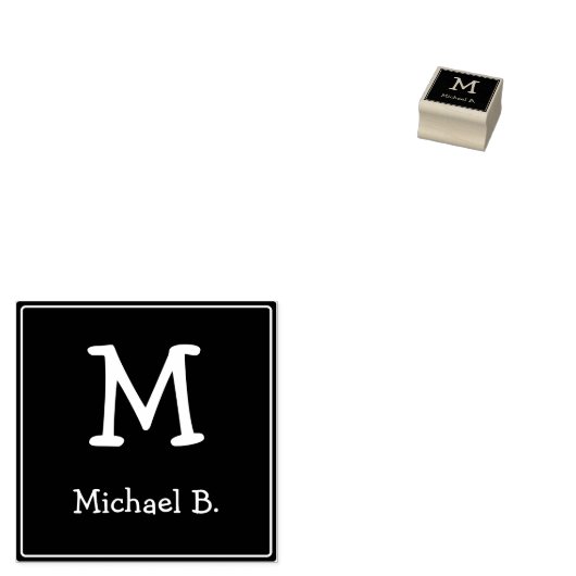 Tampons Encreurs Monogramme blanc et nom sur Carré arrondi vert (Tamponné)