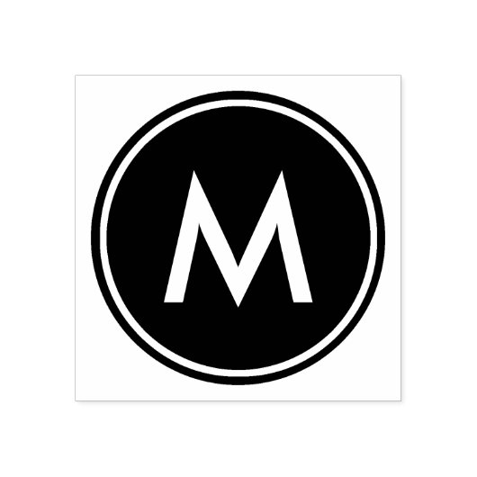 Tampons Encreurs Monogramme blanc minimal personnalisé Cercle noir (Impression)