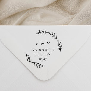 Tampons Encreurs Monogramme Couronne de Laurier Mariage Rond Adress