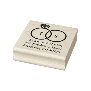 Tampons Encreurs Monogramme d'adresse d'anneau Mariage moderne Timb