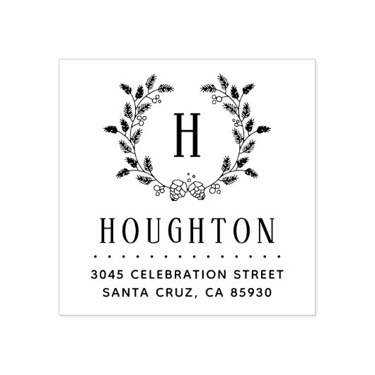 Tampons Encreurs Monogramme de couronne de pin rustique Adresse de  (Impression)