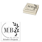 Tampons Encreurs Monogramme de feuille moderne avec date et nom (Tamponné)