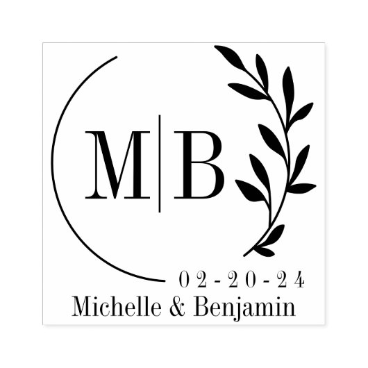 Tampons Encreurs Monogramme de feuille moderne avec date et nom (Impression)
