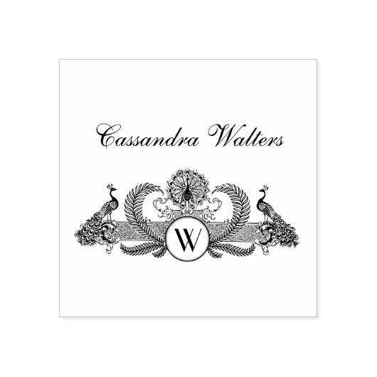 Tampons Encreurs Monogramme de nom initial Paons Vintage  (Impression)