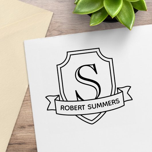 Tampons Encreurs Monogramme du bouclier et du ruban initial