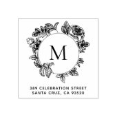 Tampons Encreurs Monogramme et adresse de retour du cadre floral ro (Impression)
