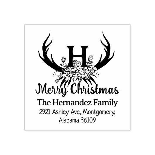 Tampons Encreurs Monogramme moderne Joyeux Noël Floral Cerf (Impression)