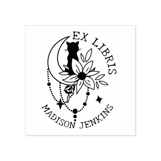 Tampons Encreurs Mystic Moon Chat avec Fleurs, Ex Libris Book (Impression)