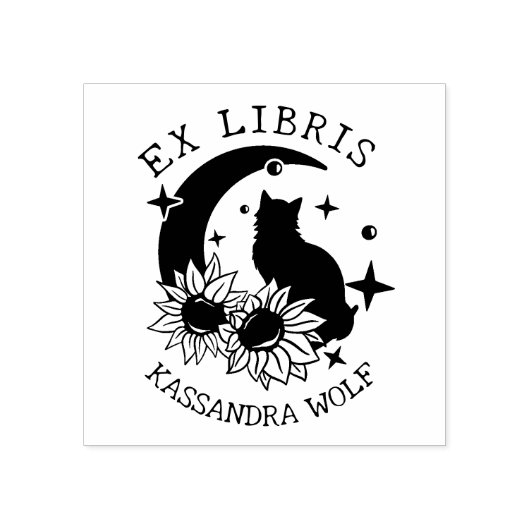 Tampons Encreurs Mystic Moon Chat avec tournesol, Ex Libris Livre (Impression)