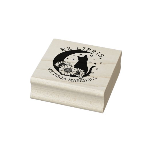 Tampons Encreurs Mystic Moon Chat avec tournesol, Ex Libris Livre (Tampon)