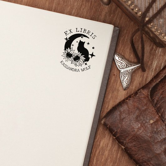 Tampons Encreurs Mystic Moon Chat avec tournesol, Ex Libris Livre
