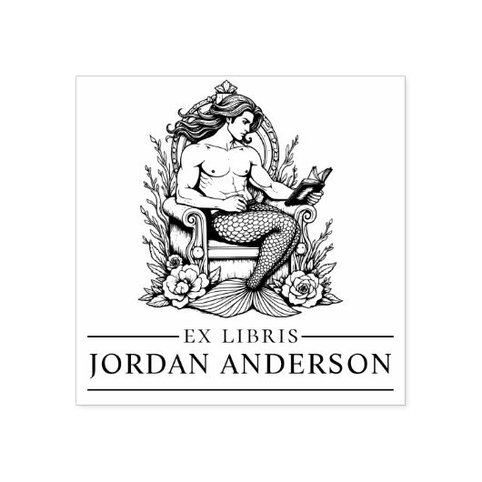 Tampons Encreurs Mythique Masculine Merman Ex Libris Bibliothèque L (Impression)