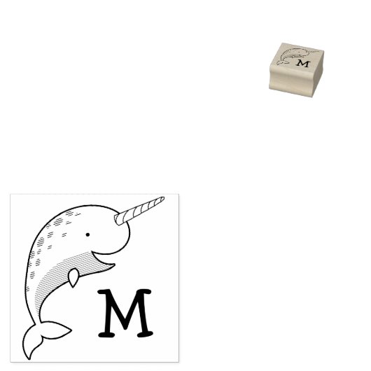 Tampons Encreurs Narwhal Kid's mignon baleine Monogramme initial (Tamponné)