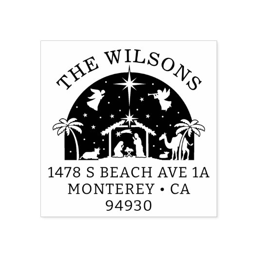 Tampons Encreurs Nativité Scène Bébé Jésus Christ Adresse de retour (Impression)