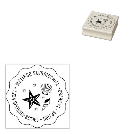 Tampons Encreurs Nautical Seashell Starfish Pearls Wavavy Address (Tamponné)