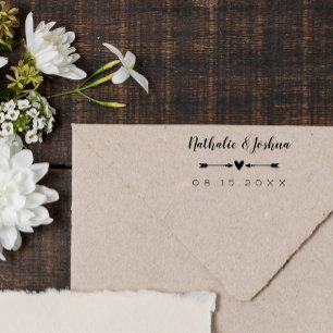 Tampons Encreurs Nom de calligraphie Mariage Coeur et flèches Date