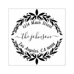 Tampons Encreurs Nom de famille élégant Floral Wreath Return Adress