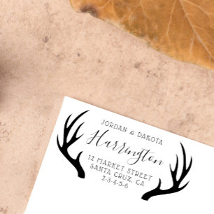 Tampons Encreurs Nom de famille personnalisé Script & Antlers Adres