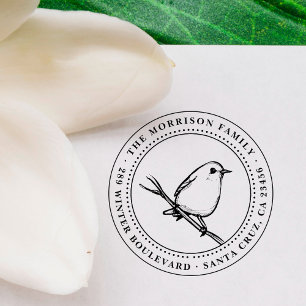 Tampons Encreurs Nom de famille rond fait sur commande d'oiseau et