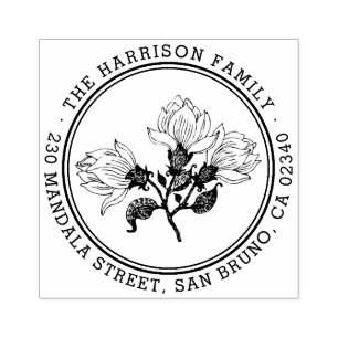 Tampons Encreurs Nom de la fleur vintage dessinée à la main Adresse