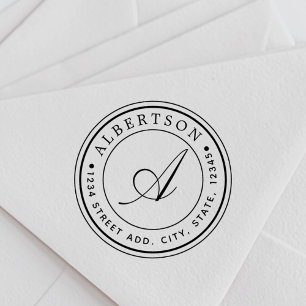 Tampons Encreurs Nom de l'adresse de retour du monogramme rond de s