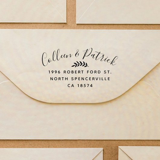 Tampons Encreurs Nom du couple Élégant Script Retourner l'adresse
