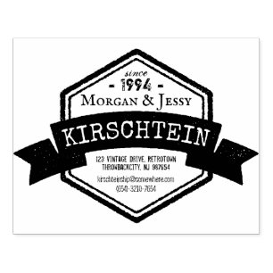 Tampons Encreurs Nom du logo vintage Adresse Téléphone Ruban Hexago