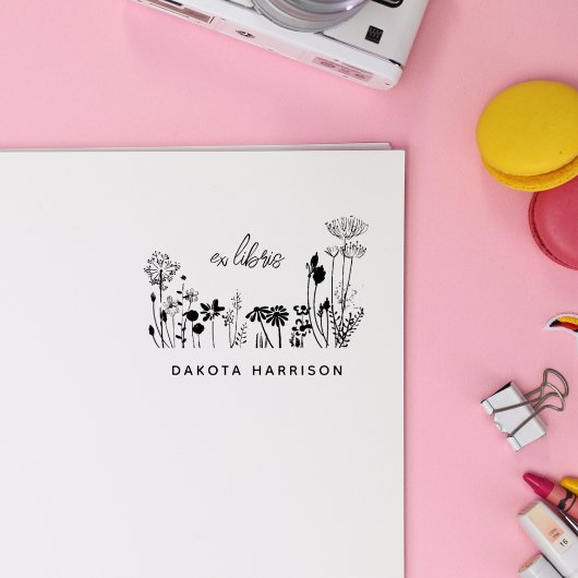 Tampons Encreurs Nom personnalisé Livre Fleurs sauvages rustiques