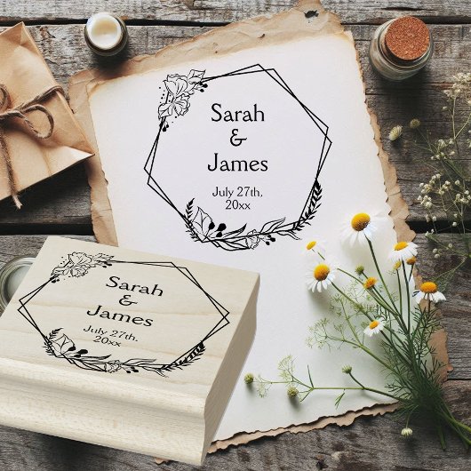 Tampons Encreurs Noms géométriques romantiques Mariage Date Timbre 