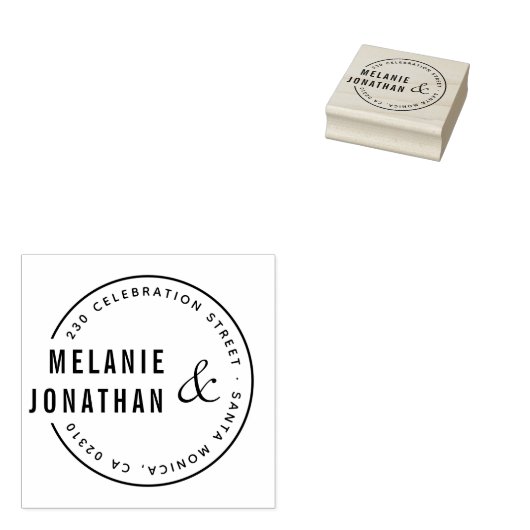 Tampons Encreurs Noms modernes Mariage rond Adresse de retour (Tamponné)