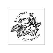 Tampons Encreurs Oiseau élégant avec livre de fleurs Ex Libris (Impression)