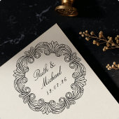 Tampons Encreurs Ornate Baroque Scrollwork Mariage en bois Nom Date