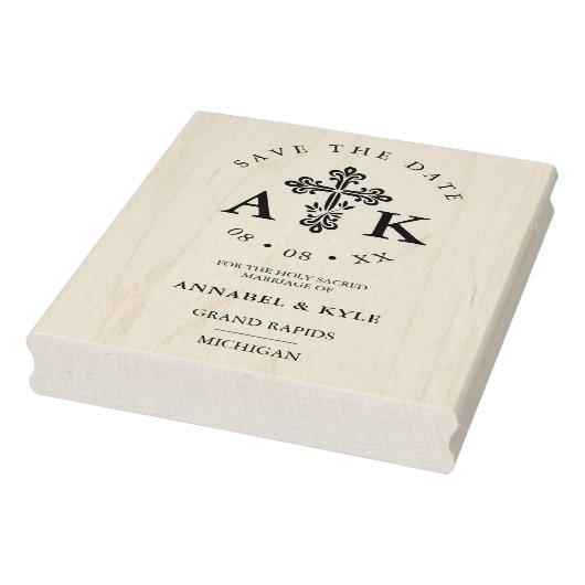 Tampons Encreurs Ornate Christian Cross Minimal Wedding Save Date (Tampon)