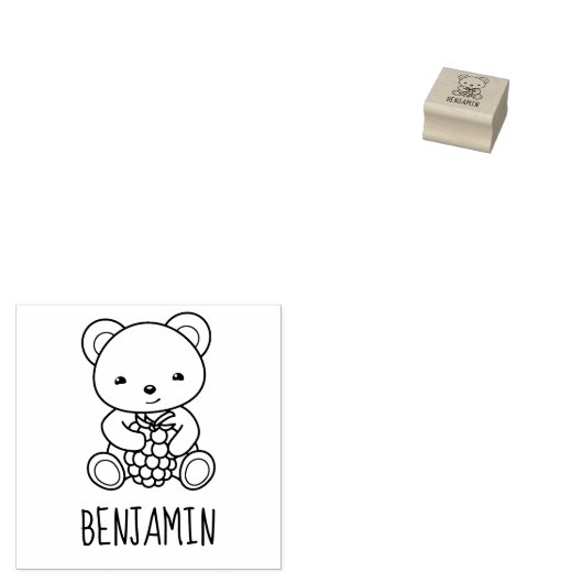 Tampons Encreurs Ours mignon tenant une Berry Nom personnalisé 1x1 (Tamponné)