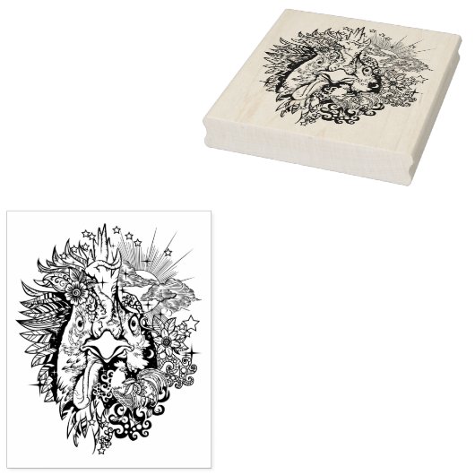 Tampons Encreurs Page Rooster Line Art Colour (Tamponné)