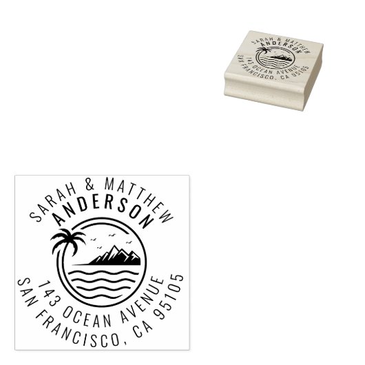 Tampons Encreurs Palm Tree, Mountain & Ocean Married Couple Adresse (Tamponné)