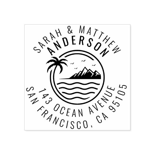 Tampons Encreurs Palm Tree, Mountain & Ocean Married Couple Adresse (Impression)