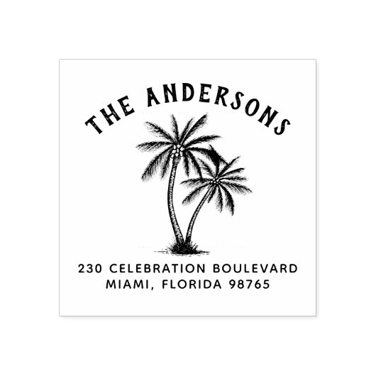 Tampons Encreurs Palm Trees Texte Courbé Nom de famille Adresse de (Impression)