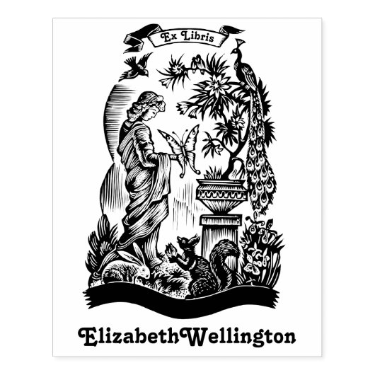 Tampons Encreurs Paon, Dame, Papillon, Lapin Ex Libris Livre (Impression)