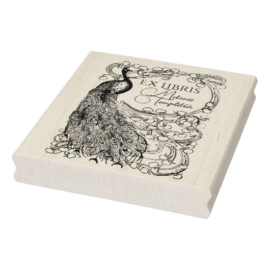 Tampons Encreurs Paon sur branche couverte de fleurs Ex Libris (Tampon)