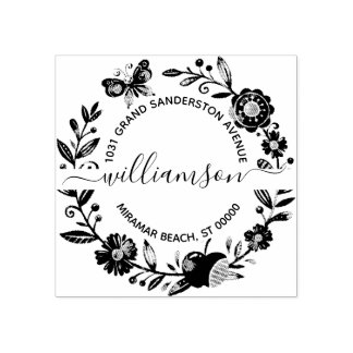 Tampons Encreurs Papillon floral Elegant Wreath Adresse de retour